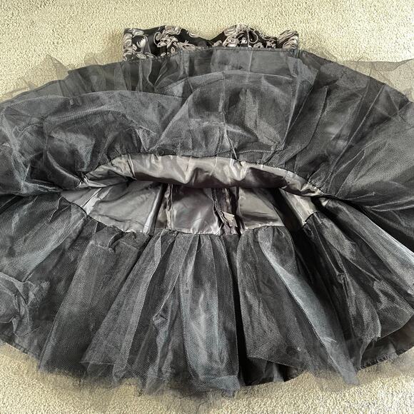 🔥Y2K Romantic Rose Print Sequin Tulle Strapless Goth Fairy Peplum Party Dress - Picture 12 of 16